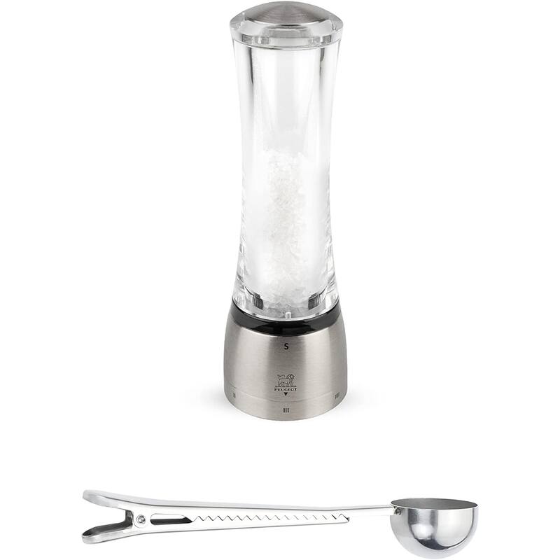 Peugeot Daman U'Select Shaftless 8.25 Inch Salt Mill, Gift Set Stainless Steel - With Scoop - 2 Piece