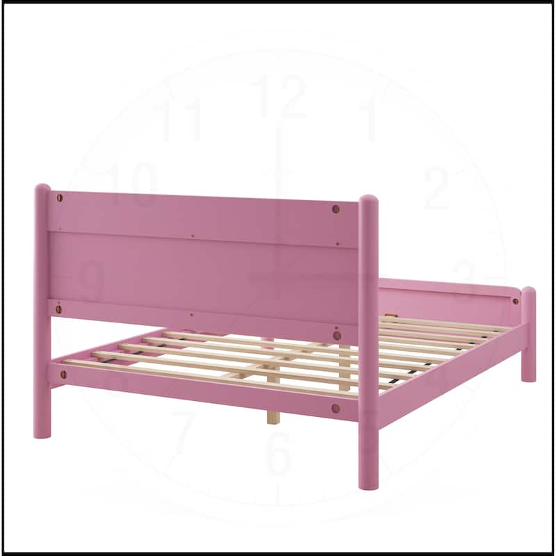 Wood Platform Bed Frame with Headboard and Wooden Slat Support