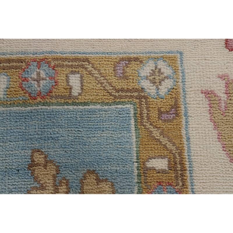 Light Blue Floral Oushak Oriental Area Rug Handmade Wool Carpet - 9'0"x 11'9"