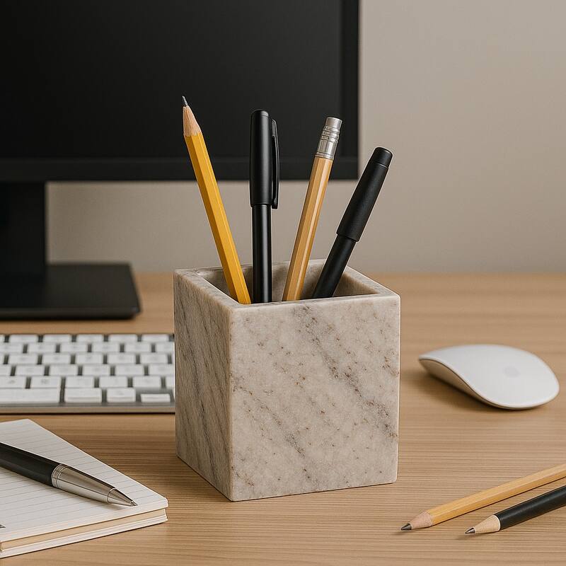 Marble Stone Storage Sculpted Design and Sleek Vertical Grooves - 4.0"