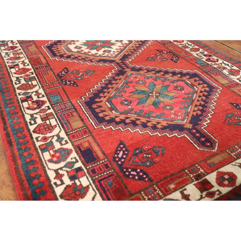 Geometric Ardebil Persian Vintage Runner Rug Handmade Wool Carpet - 3'7"x 10'7"