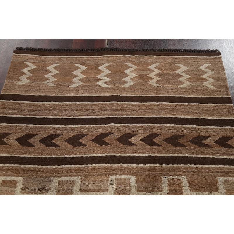 Natural Dye Tribal Kilim Area Rug Flat-woven Contemporary Wool Carpet - 5'0" x 6'9"