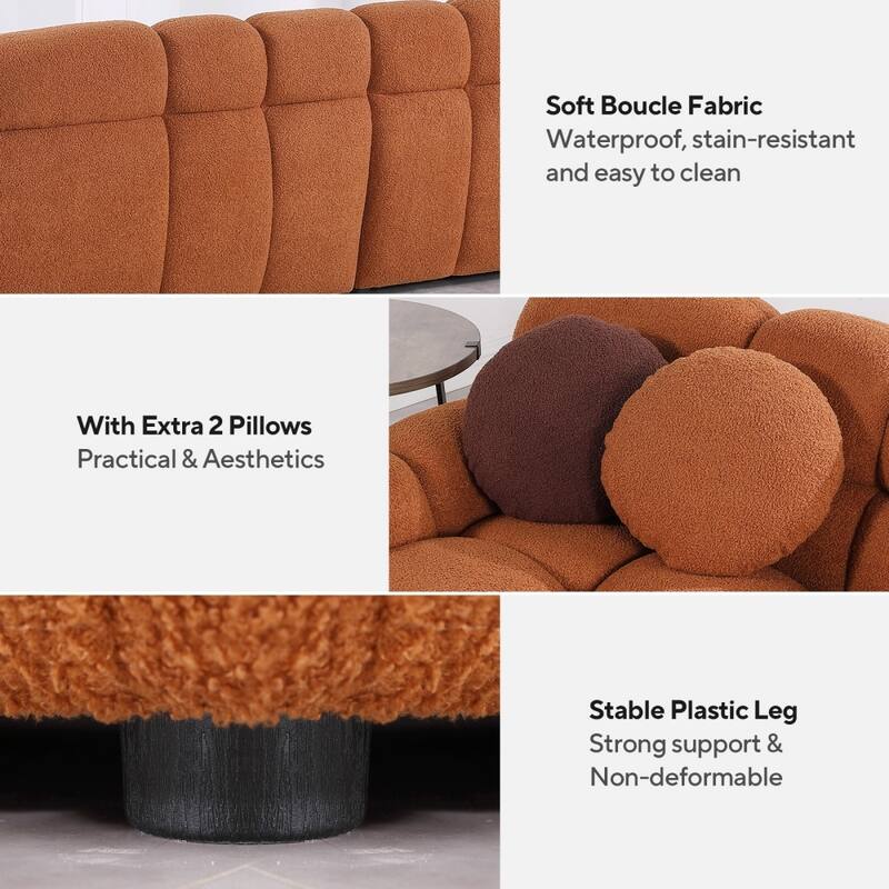 3 Seat Boucle Sofa with Two Pillows