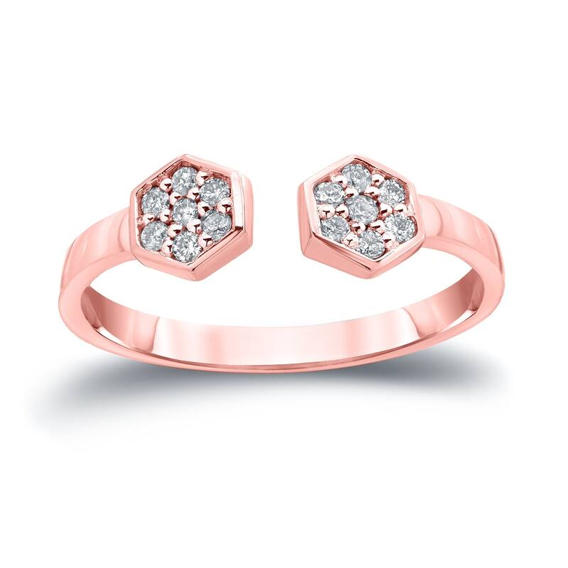 Auriya 14k Gold Stackable Open Hexagon Diamond Ring 1/6ct TW - Rose - 4