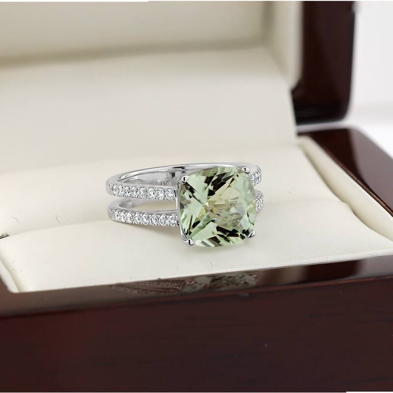 Auriya Modern 3ct Cushion-cut Green Amethyst and Diamond Engagement Ring 1/4cttw 14k Gold