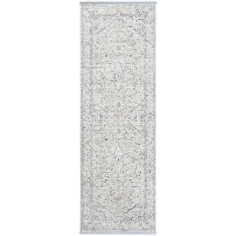Livabliss Rivaldo Traditional Distressed Medallion Area Rug - Cream/Blue - 2' 7" x 7' 10"