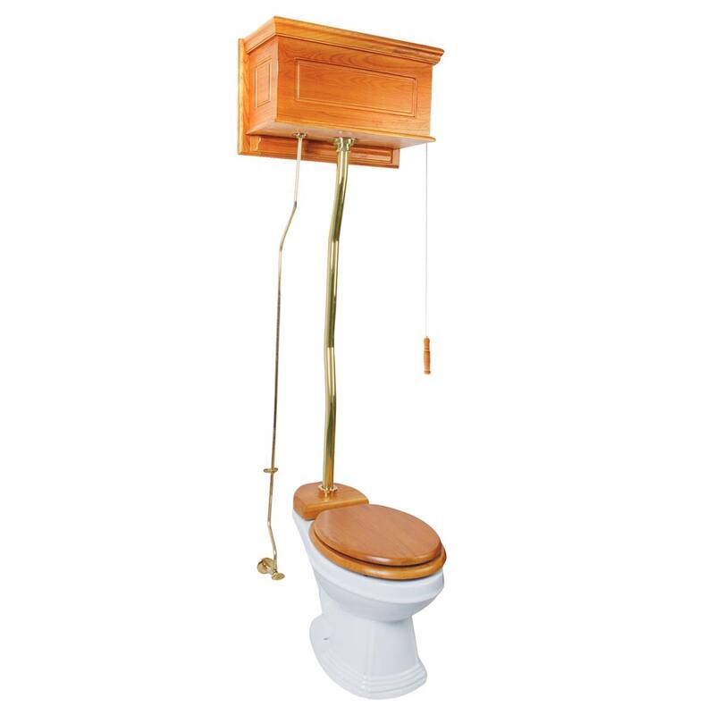 High Tank Toilet - White Ceramic Tank, White Elongated Bowl and Brass Z Pipe Renovators Supply