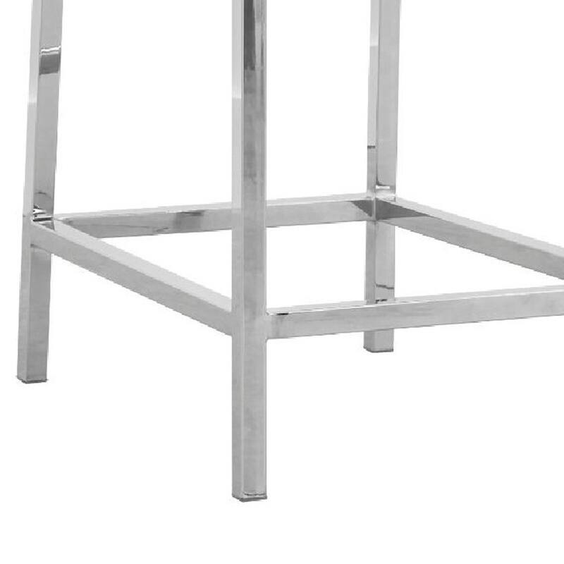 Eun 26 Inch Vegan Faux Leather Counter Stool, Chrome Legs, Set of 2, Brown