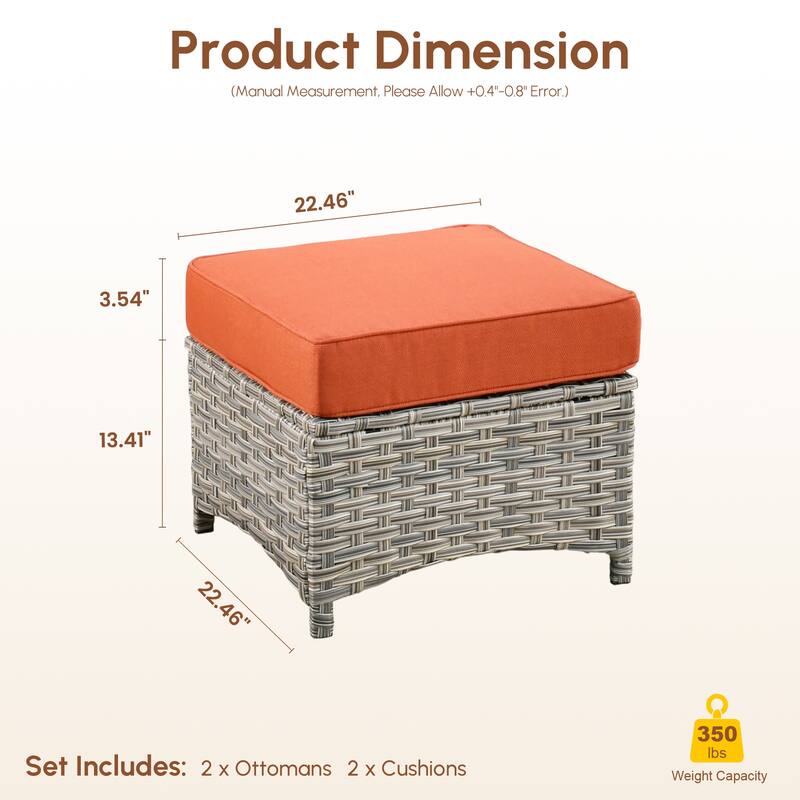 XIZZI Patio Wicker Ottoman with Cushion Outdoor Footrest