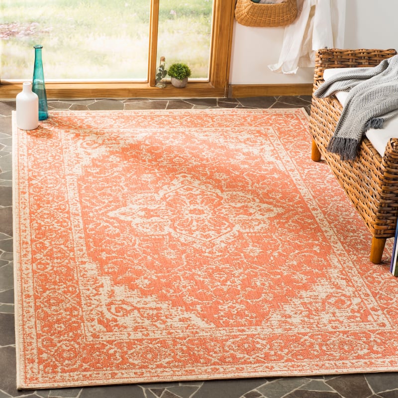 SAFAVIEH Linden Louann Indoor/ Outdoor Waterproof Patio Backyard Rug - 4' x 6' - Rust/Creme
