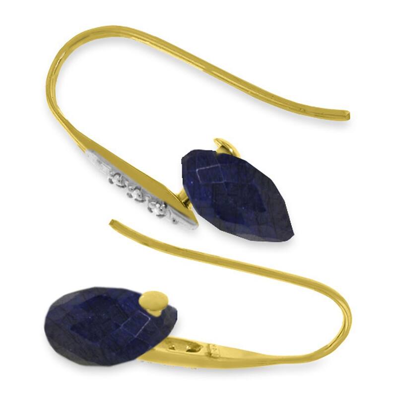 14K Solid Gold Hook Earrings w/ Diamonds & Dangling Dyed Sapphires