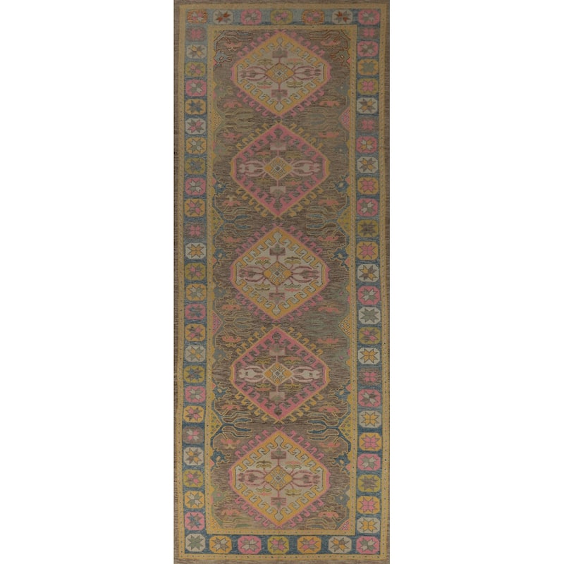 Hand Knotted Oriental 100% Wool Carpet Transitional All-Over Brown Oushak Area Rug - 20' 1'' X 5' 11''