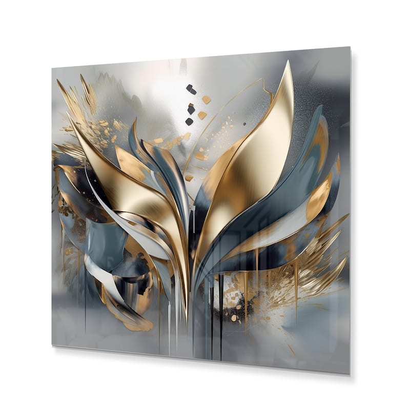 Designart "Abstract Shapes And Lines IV" Abstract Marble Metal Wall Art