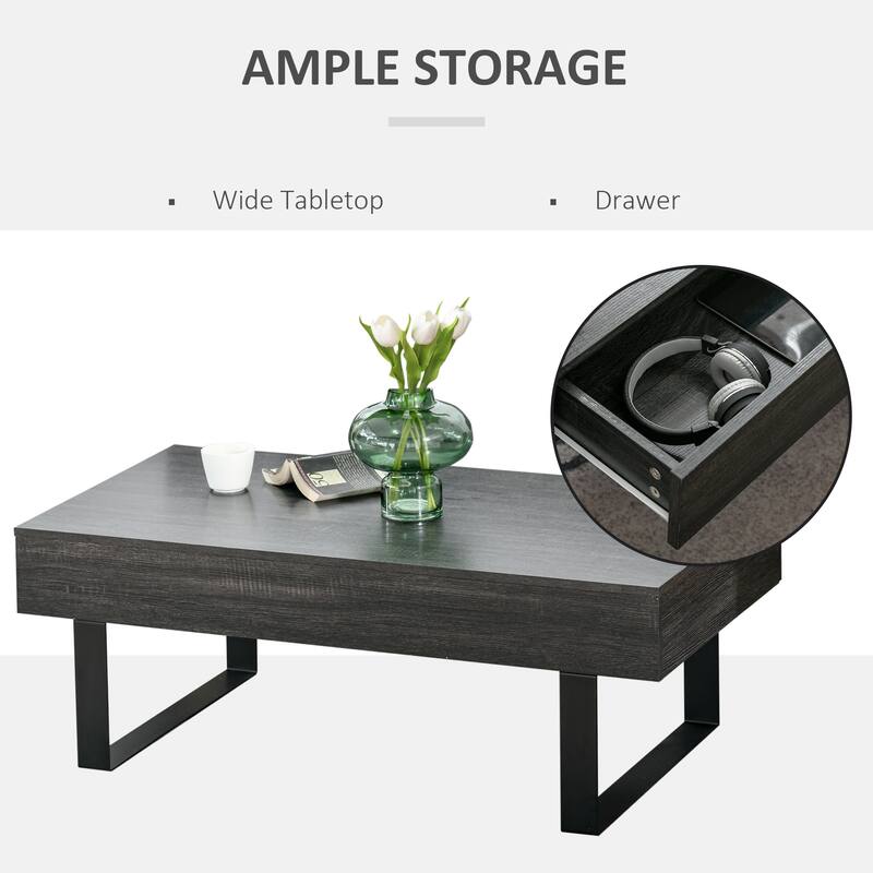 HOMCOM Industrial Coffee Table with Drawer, Functional Table w/ Metal Legs, for Living Room Office