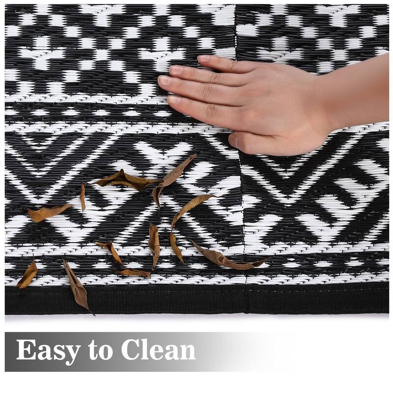 Outdoor Rug Waterproof Patio Rug Mat Geometric Rug Plastic Straw Outside Rug for RV Camping Picnic Reversible Rug