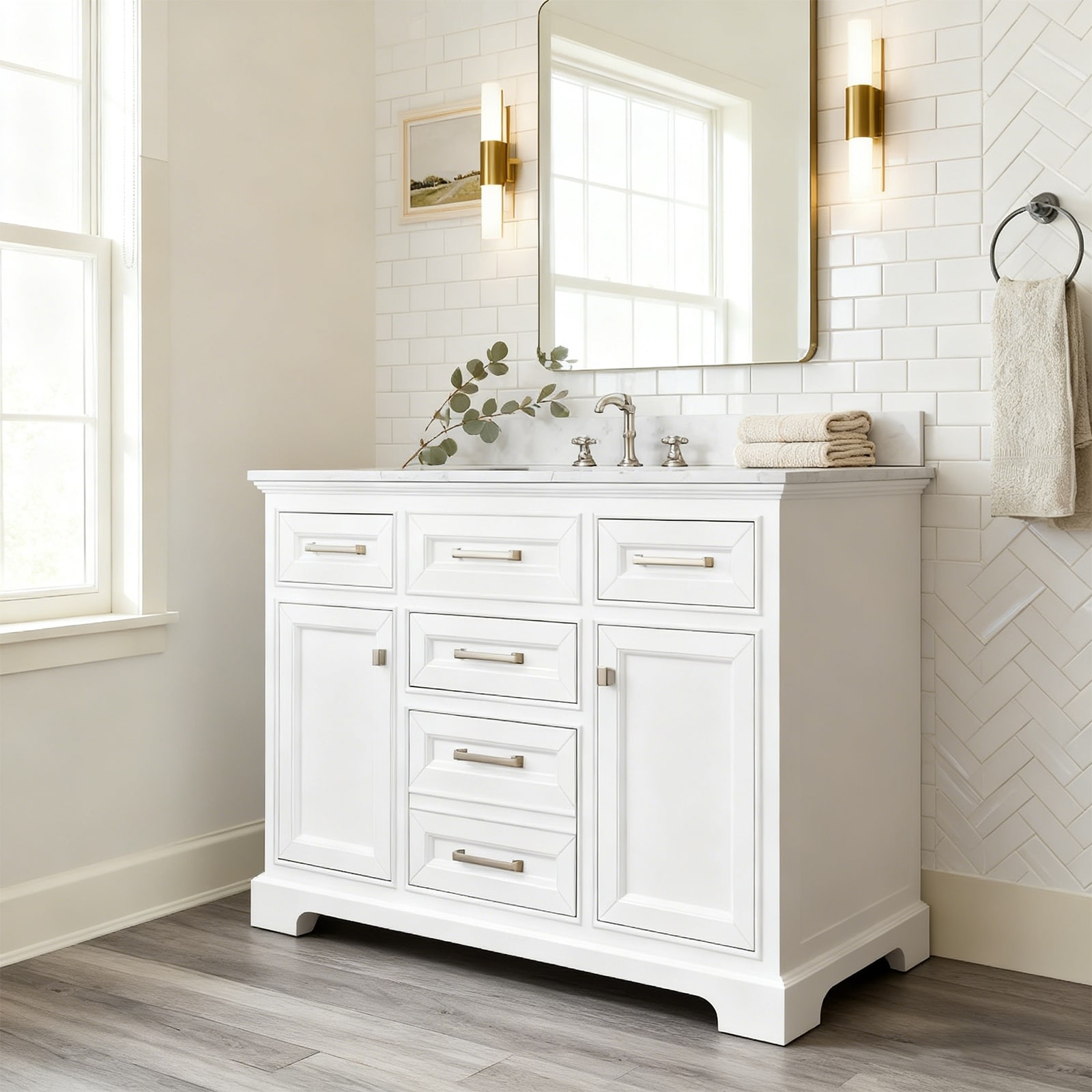 Nephelily 48" 60" 72" Vintage Uni-Vanity Bathroom Cabinet, Tall Drawer