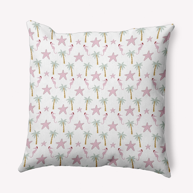 Christmas Beach Pattern Indoor/Outdoor Throw Pillow - 16" x 16" - Light Pink