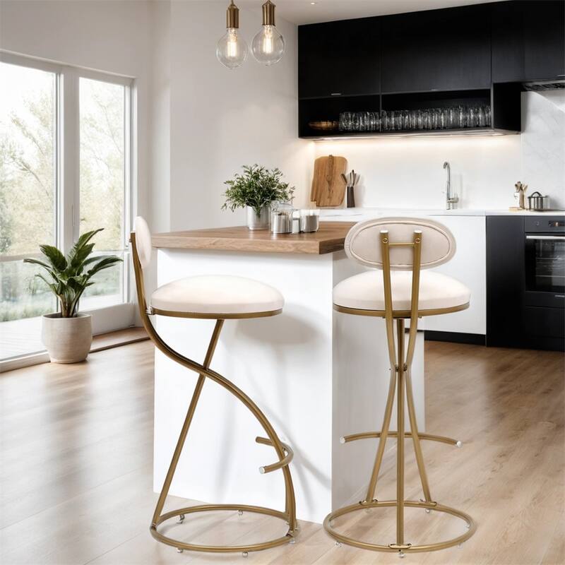 Armless Bar Stools Upholstered with Footrest and Back (Set of 2)
