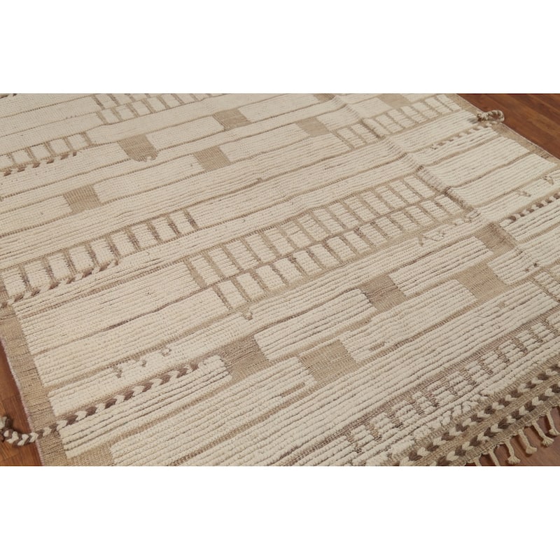 Beige & Ivory Moroccan Modern Area Rug Hand-Knotted Wool Carpet - 6'0"x 9'4"