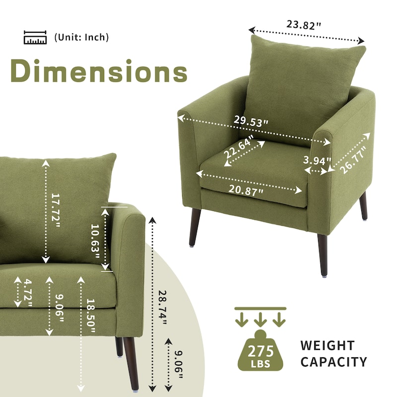 Living Room Lazy Accent Chair,Fleece Fabric Arm Chair Barrel Chair with Solid Wood Legs for Living Room,Bedroom or Office