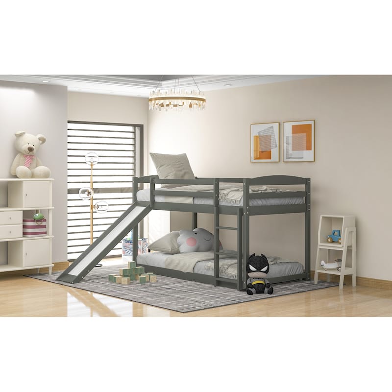 Convertible Twin Bunk Bed with Slide and Ladder, Gray