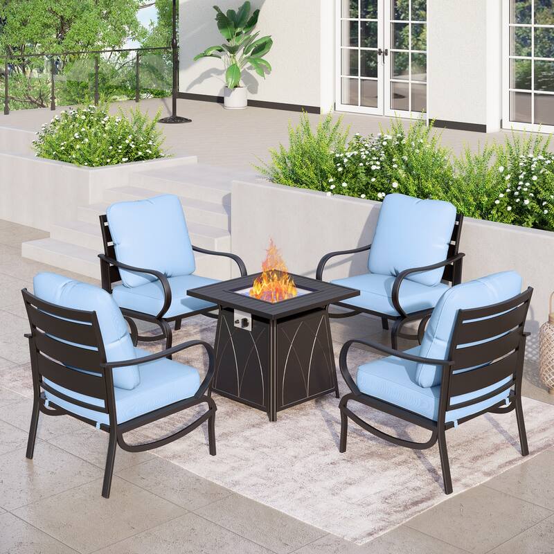 MAISON ARTS Patio Conversation Set 5 Pieces with 28'' Gas Fire Pit Table