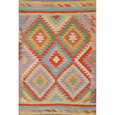 Reversible Kilim Area Rug Oriental Hand-Woven Wool Carpet - 3'4"x 5'1"
