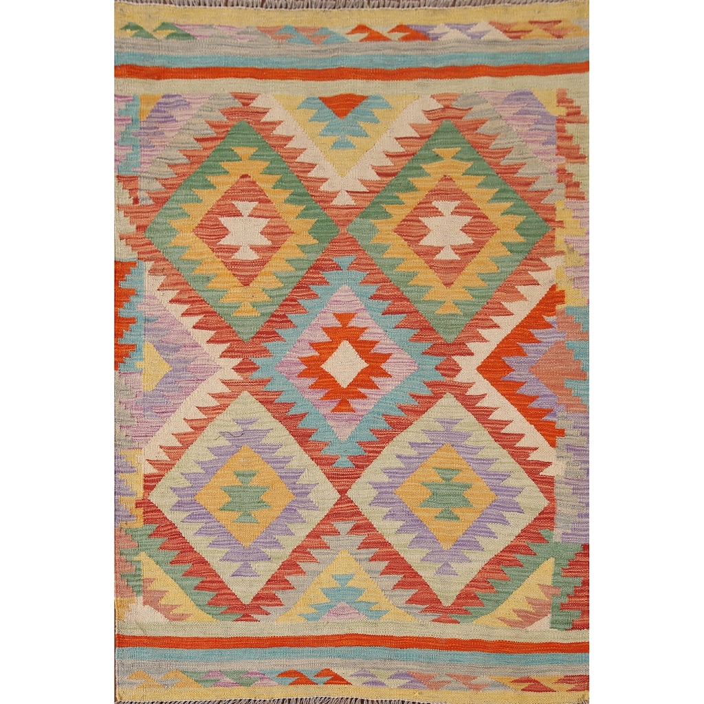 Reversible Kilim Area Rug Oriental Hand-Woven Wool Carpet - 3'4"x 5'1"