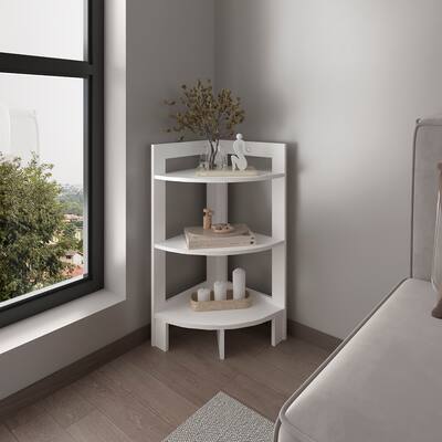 Side Table 31.70" H, with 3 Open Shelves, 3 Legs, 31.70" H x 15.20" W x 15.20" D, White