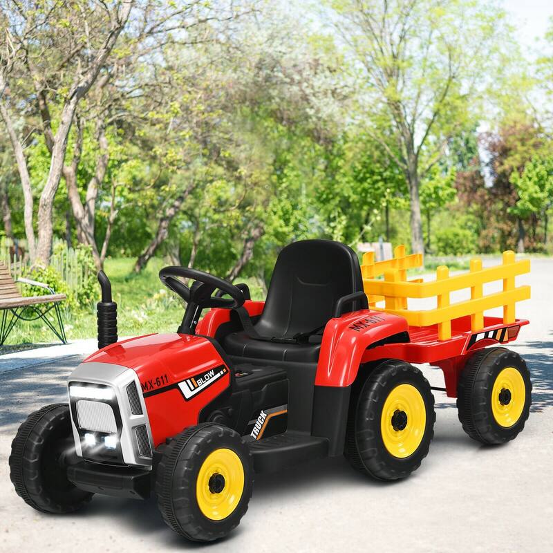 12V Rechargeable Battery Kids Ride-On Tractor with Trailer and Parental Remote Safety Belt - 53" x 20" x 20.5"