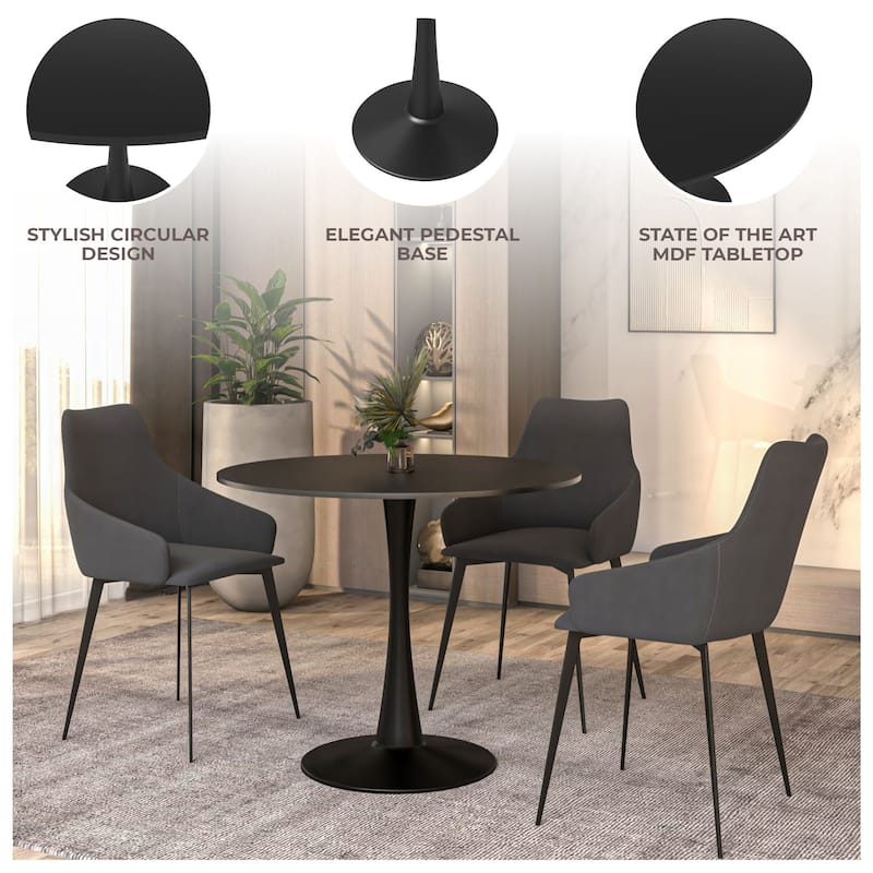 LeisureMod Bristol 40" Round Dining Table for 4 with MDF Wood Tabletop in Black Steel Base for Kitchen & Dining Room