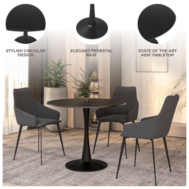 Bristol 35 Inch Mid Century Modern Round Dining Table, Wood Top & Glossy Iron Pedestal Base for Kitchen & Dining Room