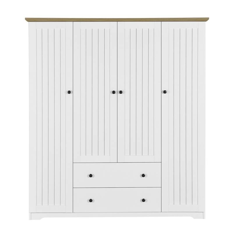 4 Door Wardrobe Armoire Closet With 2 Drawers,Combining Hanging Space, Drawers And Storage