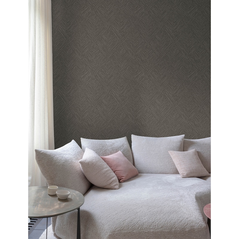 Chesapeake Hollis Charcoal Textured Diamond Wallpaper