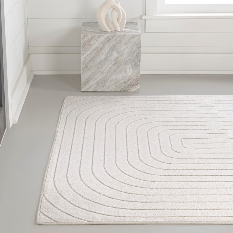 JONATHAN Y Anders High-Low Modern Scandinavian Arch Stripe Monotone Ivory Indoor/Outdoor Rug