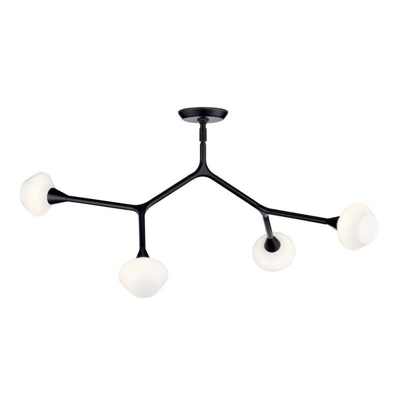 Cassius 39.5 Inch 4 Light Convertible Chandelier with Opal Glass in Black