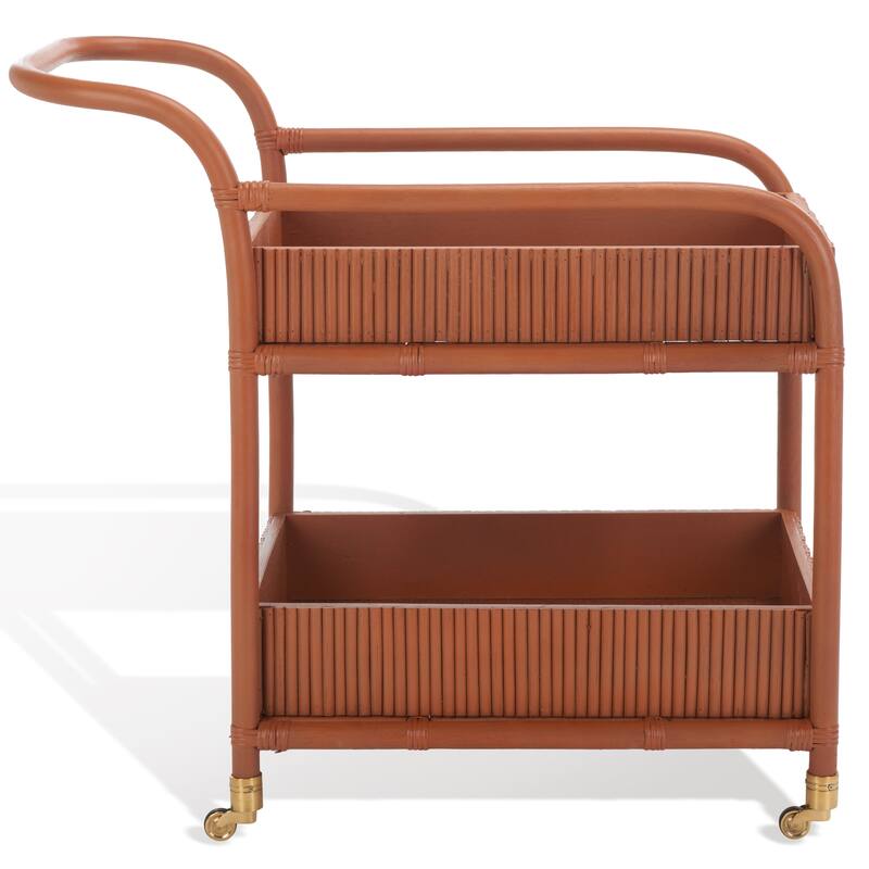 SAFAVIEH Couture Gelsomina Amber Rattan Pole Bar Cart - 35" W x 18" D x 32" H - 35"Wx18"Dx32"H