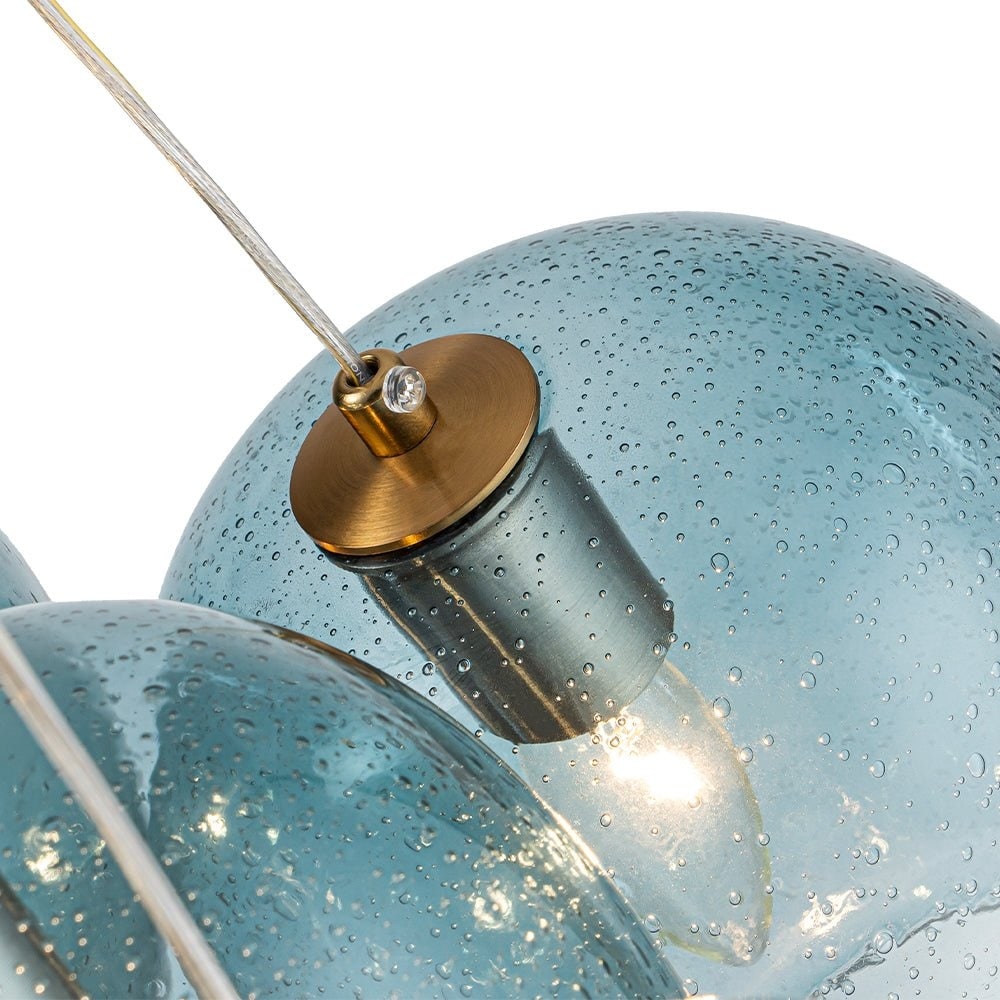 19-Light Modern Blue Seeded Glass Cluster Bubble Chandelier