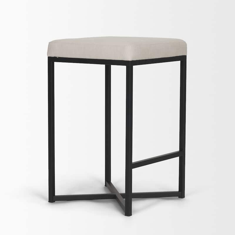 Frodo 26.5" Seat Height White Fabric Seat Black Metal Base Stool