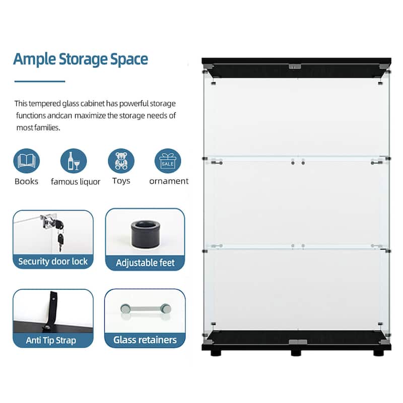 Glass Display Cabinet,Wine Cabinet,Storage Cabinet,File Cabinet,With Battery-Powered Paipai Light,Adjustable Floor Feet