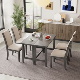 Farmhouse 5-Piece Wood Extendable Dining Table Set with Drop Leaf - Bed ...