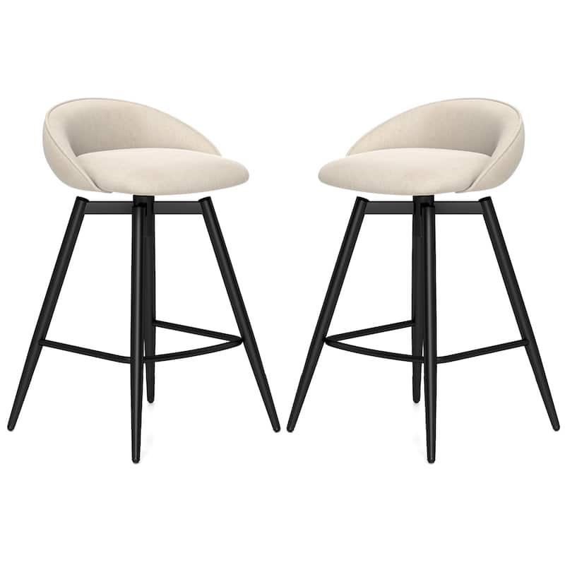 Gymax 25'' Upholstered Bar Stools Set of 2 w/ Footrest Backrest & - Beige