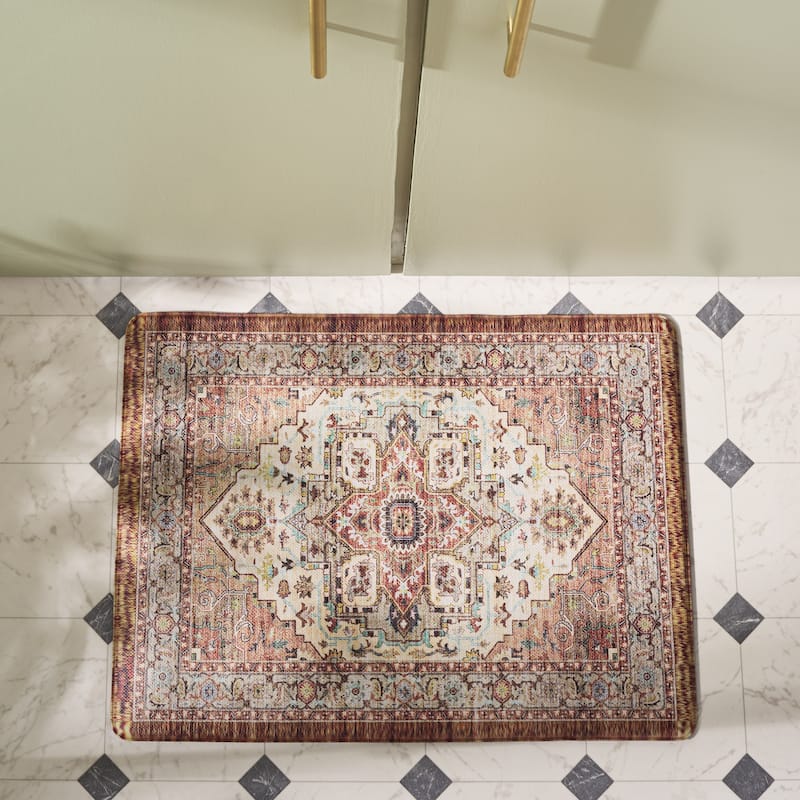 SAFAVIEH Kitchen Mat Vika Non-Slip PVC Kitchen Floor Area Rug - Ivory/Rust - 1'6" x 2'