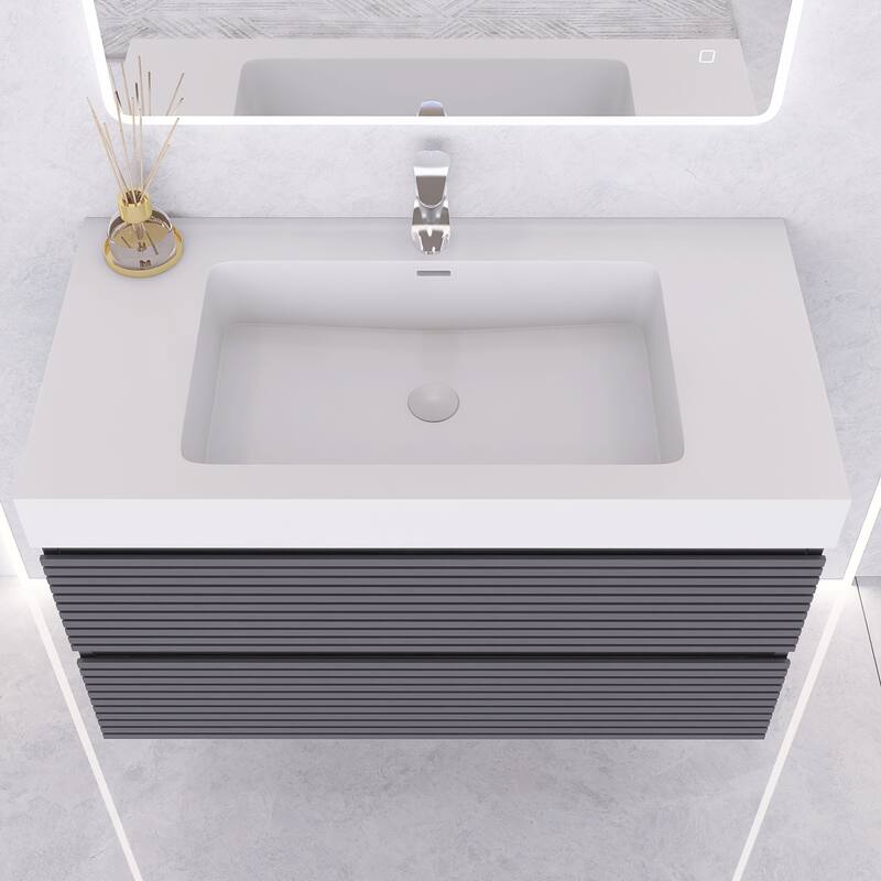 Wall-Mounted Bathroom Vanity in Gray with Undermount Sink without Faucet