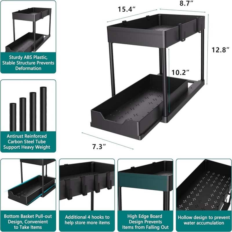 2 Pack Bathroom Cabinet Organizer with Sliding Basket - 2 Pack
