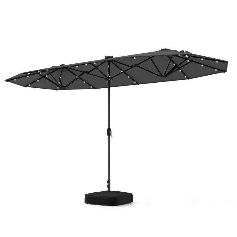 13FT Large Umbrella Double-Sided Patio Umbrella with Solar Lights - Grey