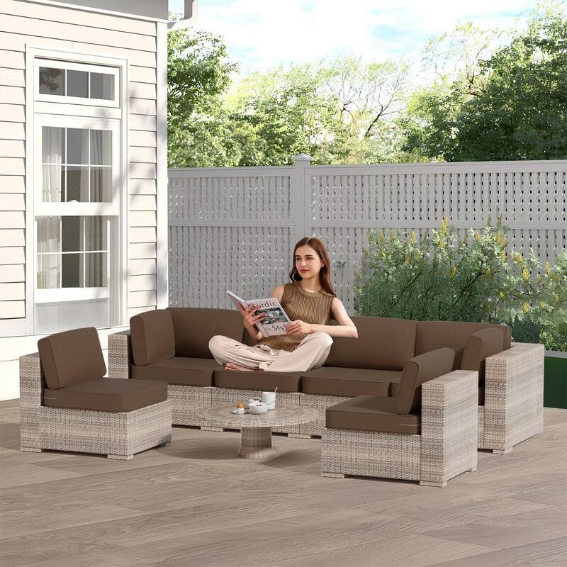 14-Piece Patio Furniture Sofa Cushions, 6-Seater Outdoor Cushion Set (Only Include Cusions，Not Sofa） - 25.6*25.6*4in