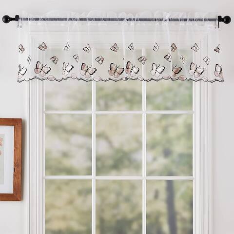 Violet Linen Paris Vintage Butterfly Boutique Lace Pattern, Polyester, 60" x 15", Straight, Rod Pocket Curtain Valance