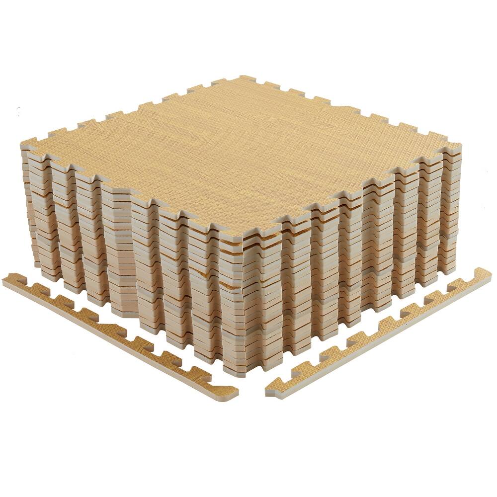 12 Tiles Exercise Wood Grain Puzzle Interlocking Foam Gym Floor Mats - 23.6 X 23.6 inch