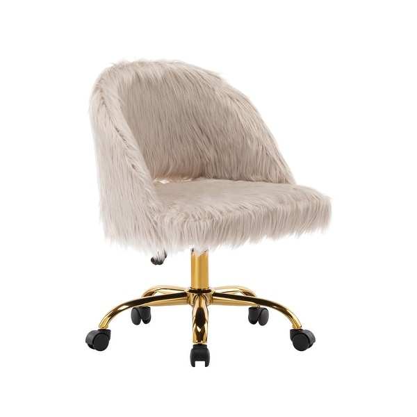 Porthos Home Nara Swivel Office Chair Shaggy Plush Gold Metal